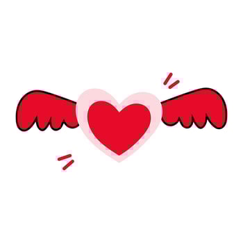 Heart with wings. Red cartoon heart. Valentines Day. Vector illustration
