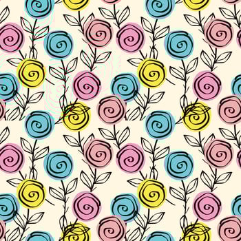 roses spring seamless pattern with in nude tones. vector