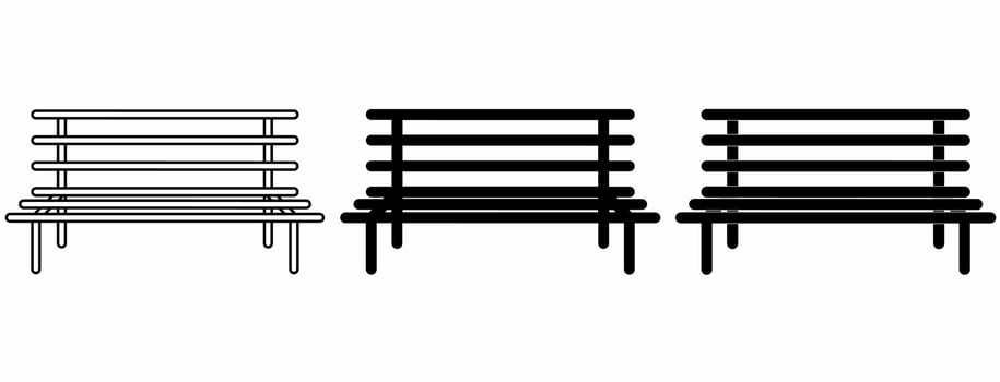 outline silhouette Park bench icon set isolated on white background vector