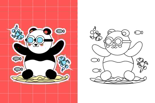 colouring page of panda family for toddler vector