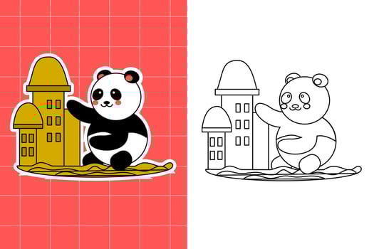 colouring page of panda family for toddler vector