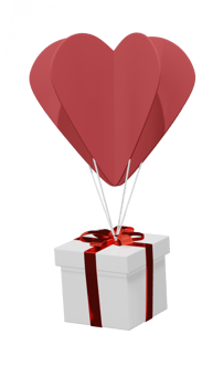 Valentine's Christmas gift. Birthday gift with love and heart paper cut balloon, Happy celebration present icon. 3D rendering png