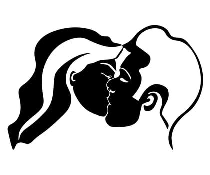 black and white logo of love, wedding, kiss between a man and a woman vector