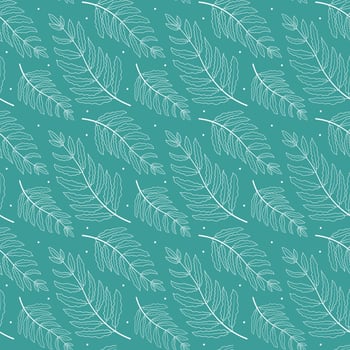 tropical outline leaves seamless pattern. white leaves isolate don blue background vector