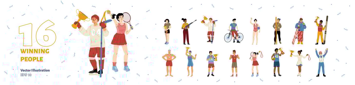 Set of winning people, sportsmen champions victory vector