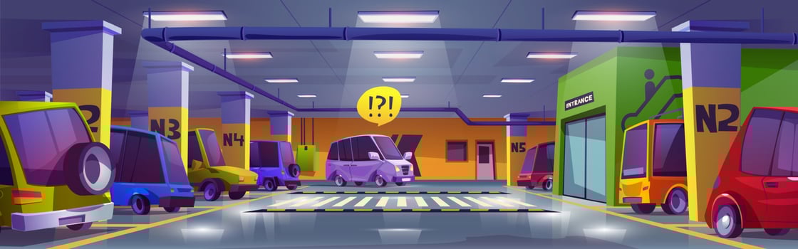 Full mall parking, underground car garage interior vector