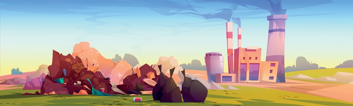 Environment pollution concept with dump and plant vector