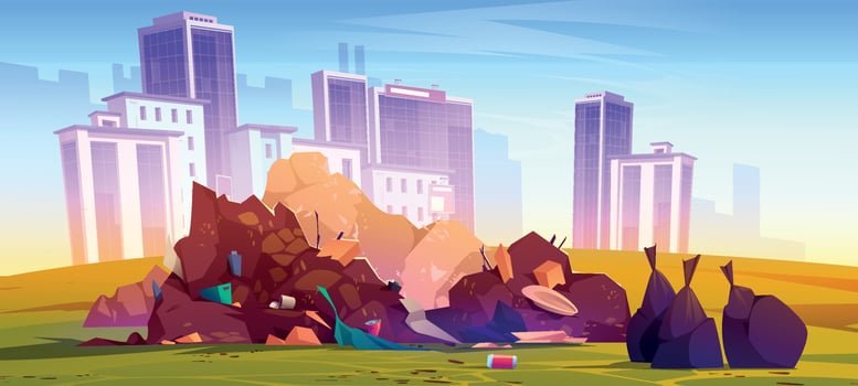 City landfill with pile of garbage, plastic trash vector