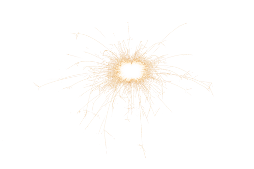 Burning sparkler isolated on transparent background. Fireworks theme. Light effect and texture. Christmas and new year decoration. PNG image.