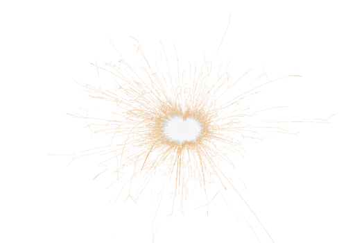 Burning sparkler isolated on transparent background. Fireworks theme. Light effect and texture. Christmas and new year decoration. PNG image.