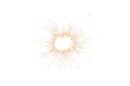 Burning sparkler isolated on transparent background. Fireworks theme. Light effect and texture. Christmas and new year decoration. PNG image.