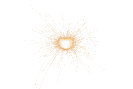 Burning sparkler isolated on transparent background. Fireworks theme. Light effect and texture. Christmas and new year decoration. PNG image.