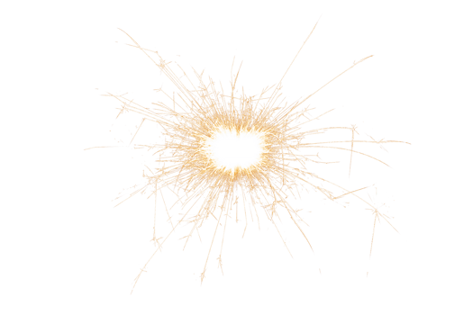 Burning sparkler isolated on transparent background. Fireworks theme. Light effect and texture. Christmas and new year decoration. PNG image.