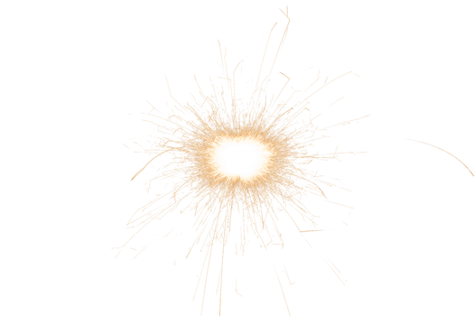 Burning sparkler isolated on transparent background. Fireworks theme. Light effect and texture. Christmas and new year decoration. PNG image.