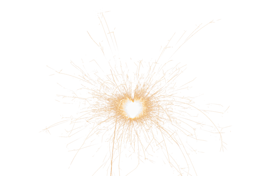 Burning sparkler isolated on transparent background. Fireworks theme. Light effect and texture. Christmas and new year decoration. PNG image.