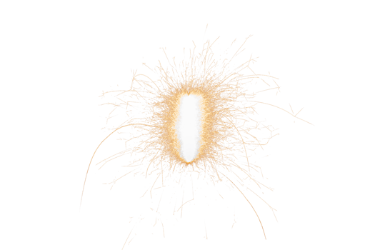 Burning sparkler isolated on transparent background. Fireworks theme. Light effect and texture. Christmas and new year decoration. PNG image.