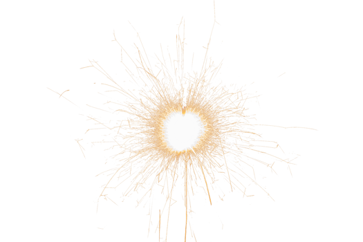 Burning sparkler isolated on transparent background. Fireworks theme. Light effect and texture. Christmas and new year decoration. PNG image.