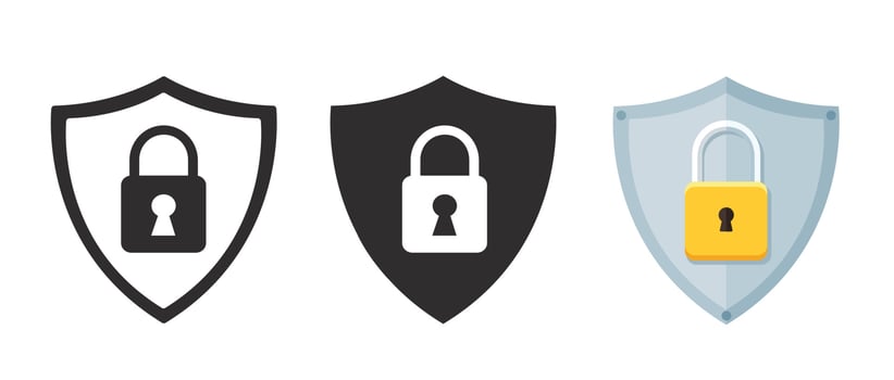Shield guard and padlock. vector illustration