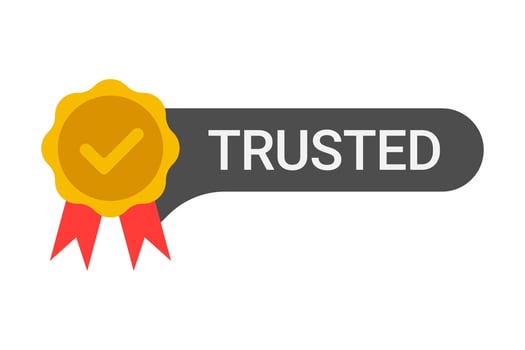 Trusted label with five stars and thumbs up vector