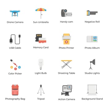 Set Of Photography and Climatography Flat Icons vector