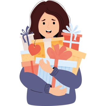 Happy woman  with   gifts png