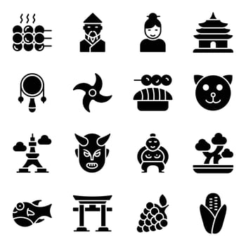 Set of Japan Culture Glyph Icons vector