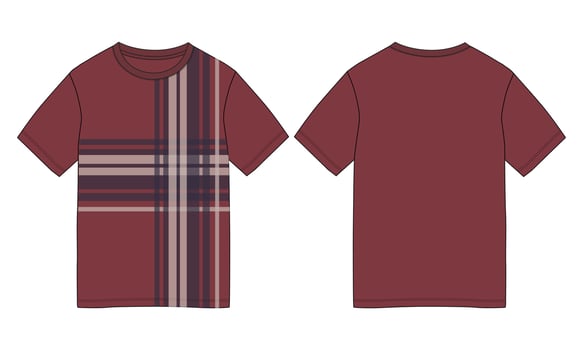 Short sleeve T-shirt technical fashion Flat sketch vector illustration Template front and back views.