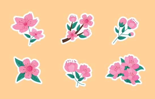 Set Of Peach Blossom Sticker Collection vector
