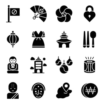 Pack of Korea Symbols Icons vector