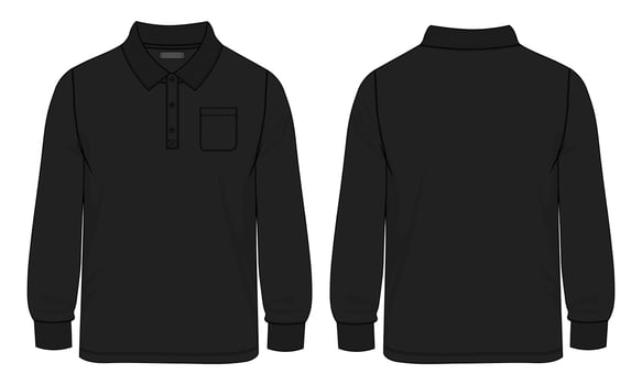 Long sleeve Polo shirt with pocket technical fashion flat sketch vector illustration template front and back views.