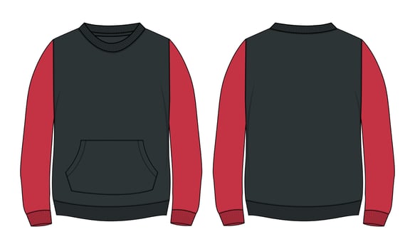Long sleeve sweatshirt technical fashion flat sketch vector illustration template front and back views.