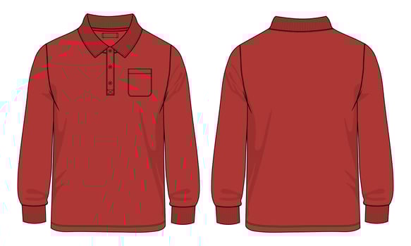 Long sleeve Polo shirt with pocket technical fashion flat sketch vector illustration template front and back views.