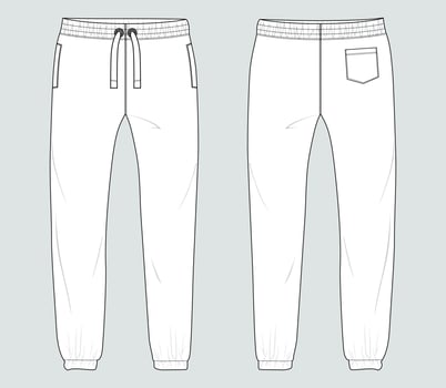 Fleece cotton jersey basic Sweat pant technical fashion flat sketch template front and back views. Apparel jogger pants vector illustration mock up for kids and boys.