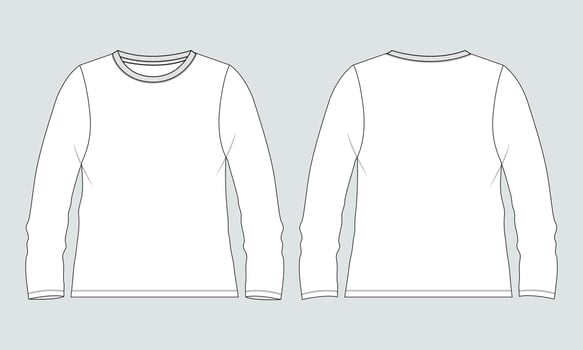 Long Sleeve T-Shirt overall technical Fashion Flat Sketch vector template for Women's.