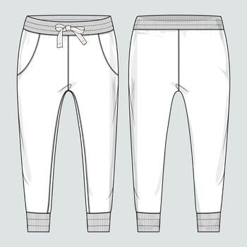 Fleece fabric Jogger Sweatpants technical fashion flat sketch vector illustration template front, back views.