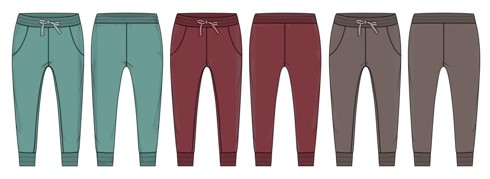 Fleece fabric Jogger Sweatpants technical fashion flat sketch vector illustration template front, back views.