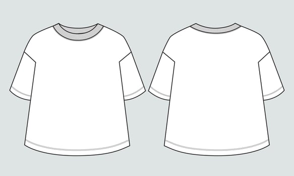 Short sleeve T-shirt Technical sketch fashion template for Women's.Vector art illustration Clothing mock up front and back views vector