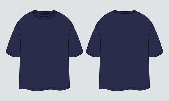 Oversize T shirt technical fashion flat sketch vector illustration template front and back views.