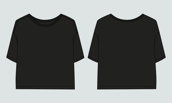 Short sleeve T-shirt Technical sketch fashion template for Women's.Vector art illustration Clothing mock up front and back views vector