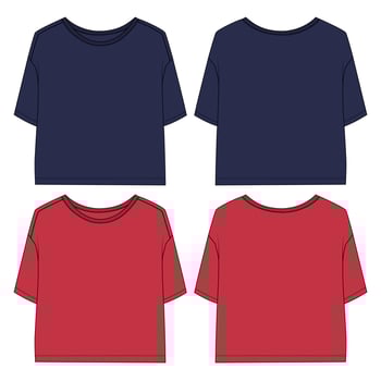 T shirt tops technical fashion flat sketch vector illustration template for womens.