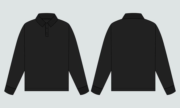 Long sleeve polo shirt technical fashion flat sketch vector illustration template Front and back views.