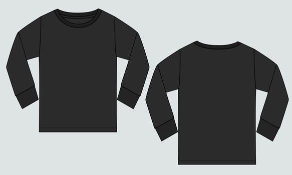 Long sleeve T shirt technical fashion flat sketch vector illustration template front and back views.
