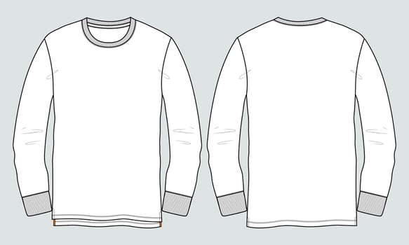 Long sleeve T shirt technical fashion flat sketch vector illustration template Front and back views.