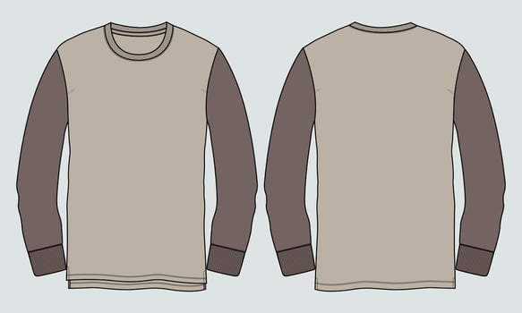 Long sleeve T shirt technical fashion flat sketch vector illustration template Front and back views.