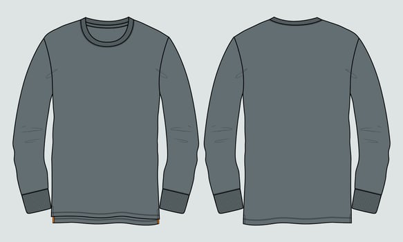Long sleeve T shirt technical fashion flat sketch vector illustration template Front and back views.