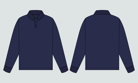 Long sleeve polo shirt technical fashion flat sketch vector illustration template Front and back views.