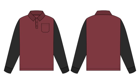 Long sleeve polo shirt technical fashion flat sketch vector illustration template Front and back views.