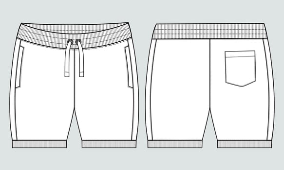 Sweat jersey Shorts pant vector fashion flat sketch template.