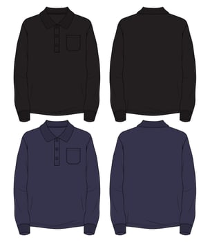 Long sleeve polo shirt vector illustration template front and back views