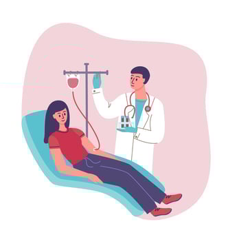 person receives blood in medical facility vector